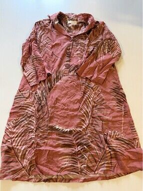 Nuage Bleu Maui Women’s Tropical Palm Print Tunic Dress Cover Up Coral Small